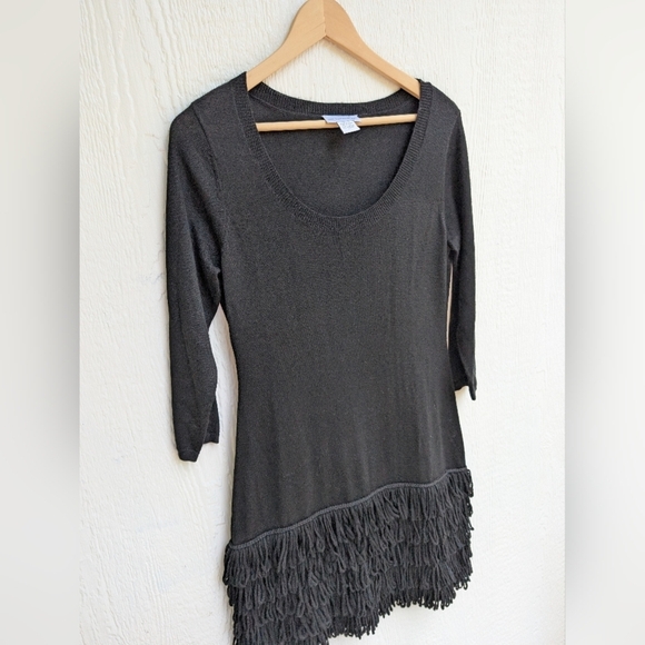 Soft Surroundings Black Theodora Fringe Wool Blend Sweater Dress Petite Small - Picture 3 of 4